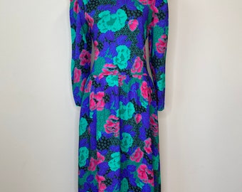 Vibrant Floral Long Sleeve Maxi Dress with Pockets