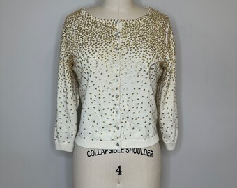 Gold Sequins and Cream Cashmere Cardigan