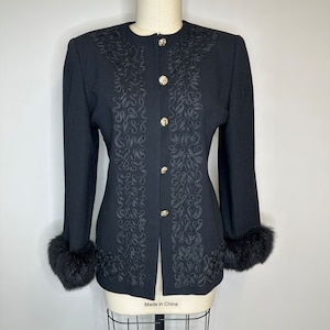 Vintage Fur Cuff Embroidered Blazer