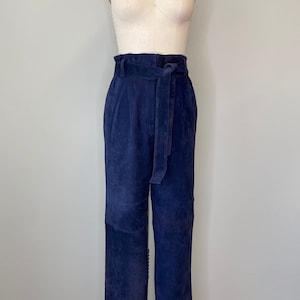 Navy Suede/Leather Waste Paper Bag Pants