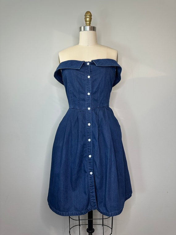 Off The Shoulder Chambray Dress with Pockets