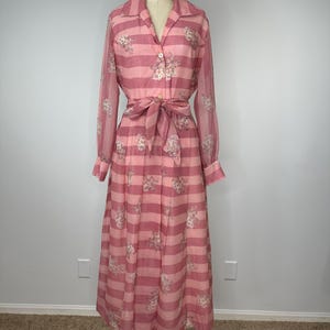 Vintage Pink Floral Long Sleeve Button Down Dress