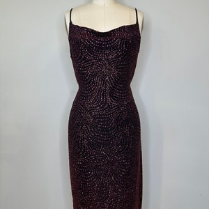 90s Red Sparkling Cowl Neck Short Dress