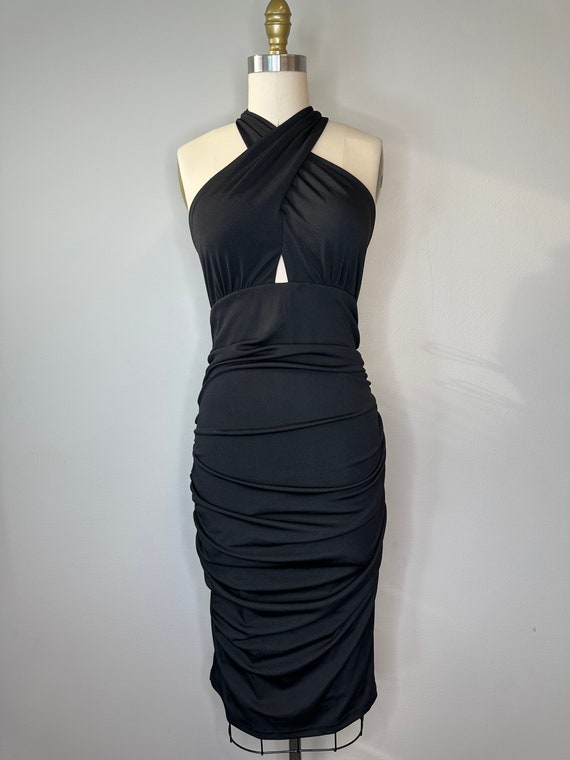 Crisscross Black Ruched Black Dress - image 4