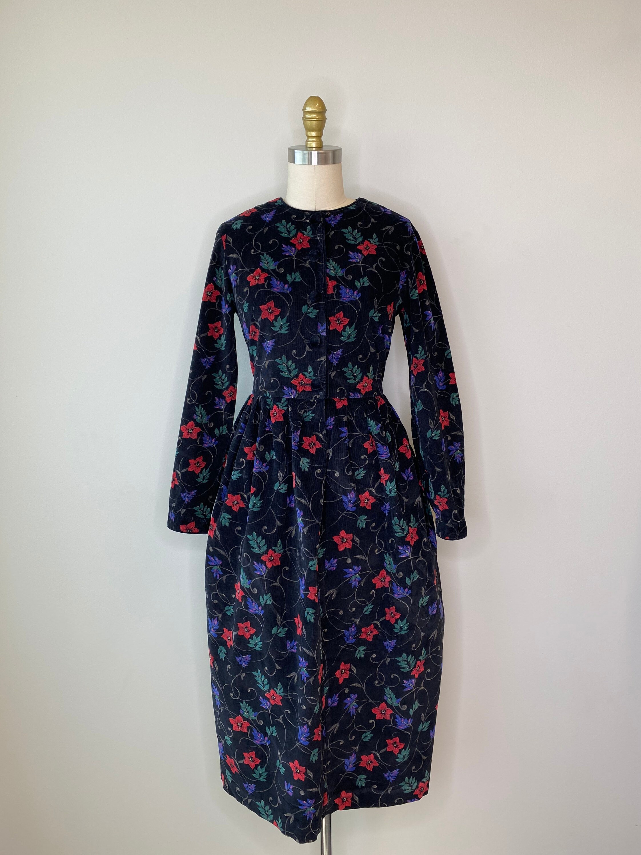Talbots Red Floral Corduroy Long Sleeve Dress - Etsy