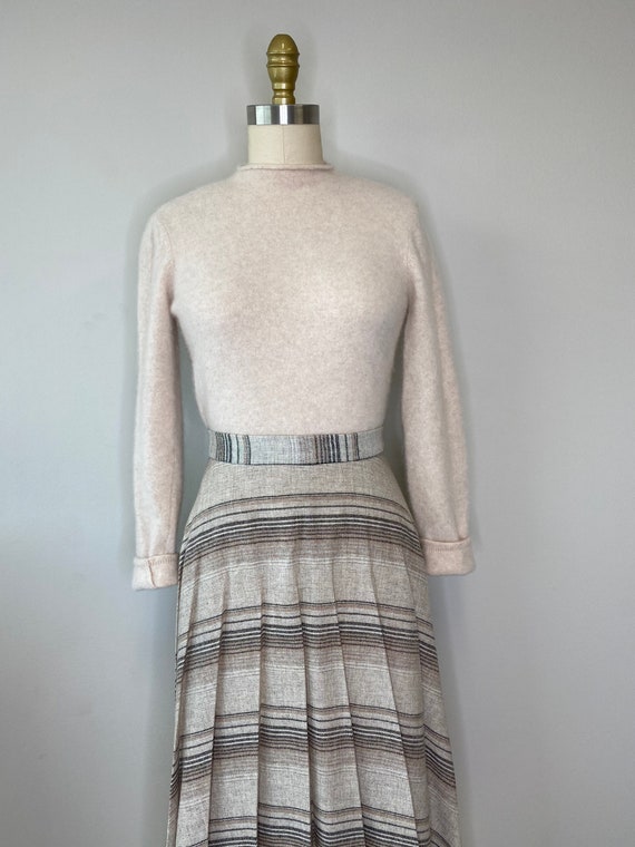 Oatmeal Pleated Tartan Wool Skirt - image 2