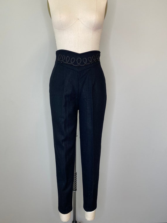 Wool Black Beaded Rope Trousers