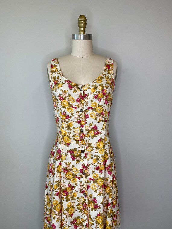 90s Short Red & Yellow Floral Short Day Dress - image 2