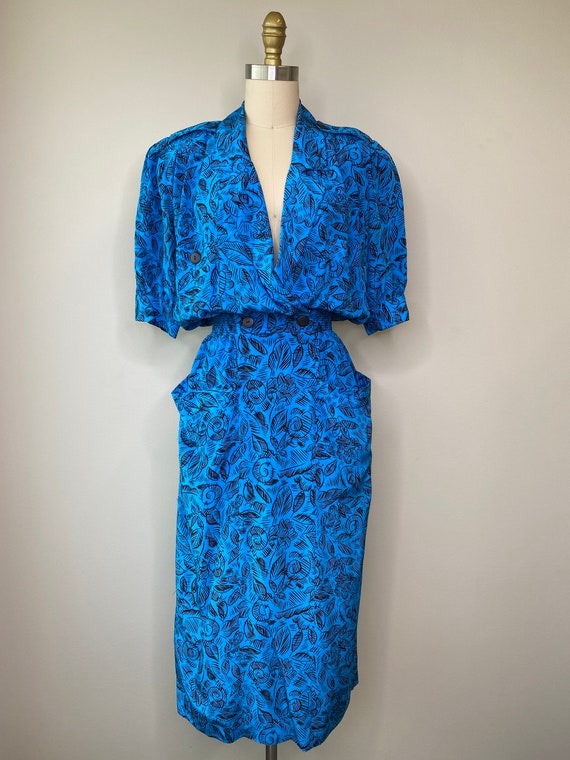 Vintage Secretary Silk Blue Dress - image 3