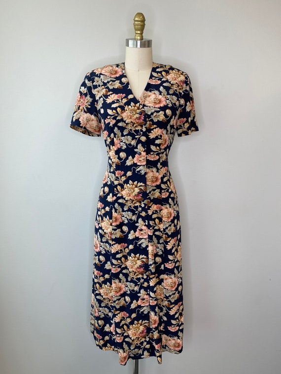 Botanical Blue Button Down Day Dress - image 3