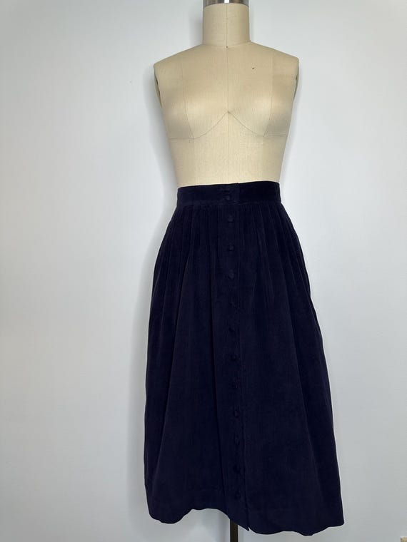 Navy Velour Button Down Round Skirt - image 1