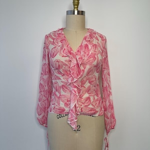 Pink Silk Ruffle Blouse