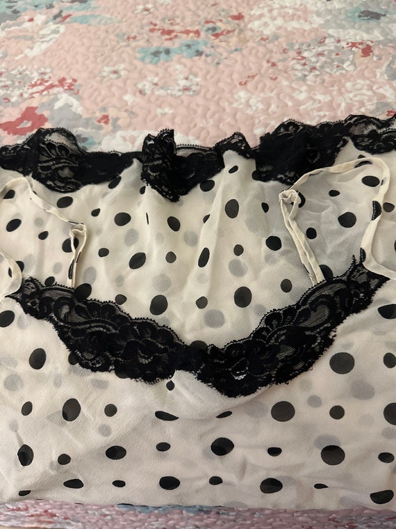 Silk Black Polka Dots Cream Negligee - image 6