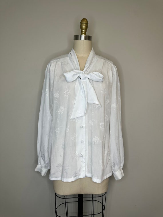 White Texture Pussy Bow Blouse - image 3