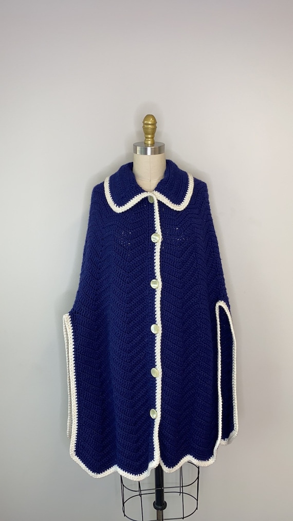 Crochet Yarn Blue & White Poncho