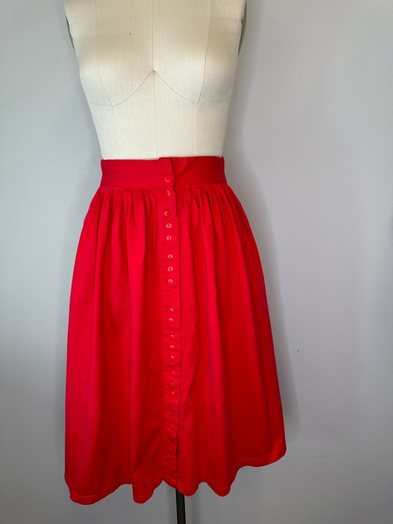 Cherry Red Button Down Skirt with Pockets - image 3