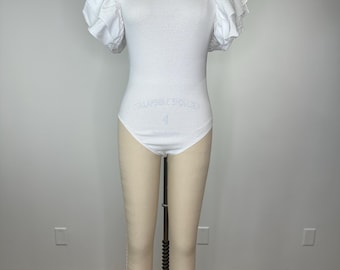 Zara White Big Ruffle Ribbed Bodysuit