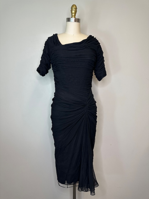 Tadashi Shoji Vintage Ruched Black Evening Gown