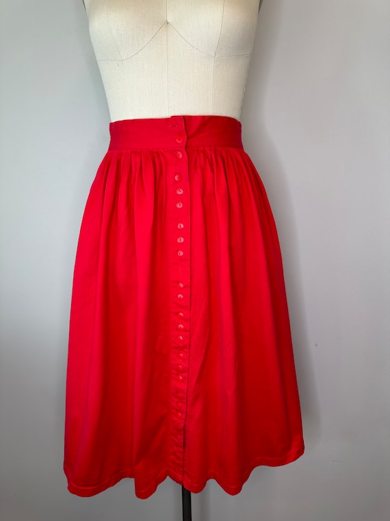 Cherry Red Button Down Skirt with Pockets - image 1