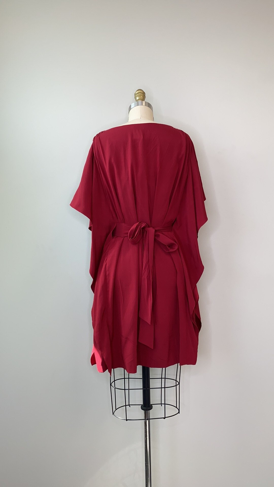 suzi chin dress silk Suzi Chin for Maggy Boutique Red Cape Ruffle Sleeve Belted Silk Dress