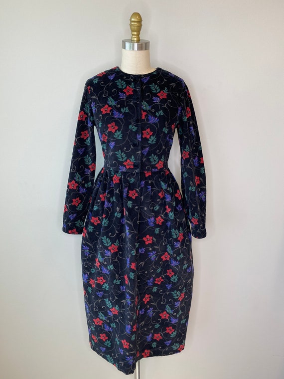 Talbots Red Floral corduroy Long Sleeve Dress - image 6
