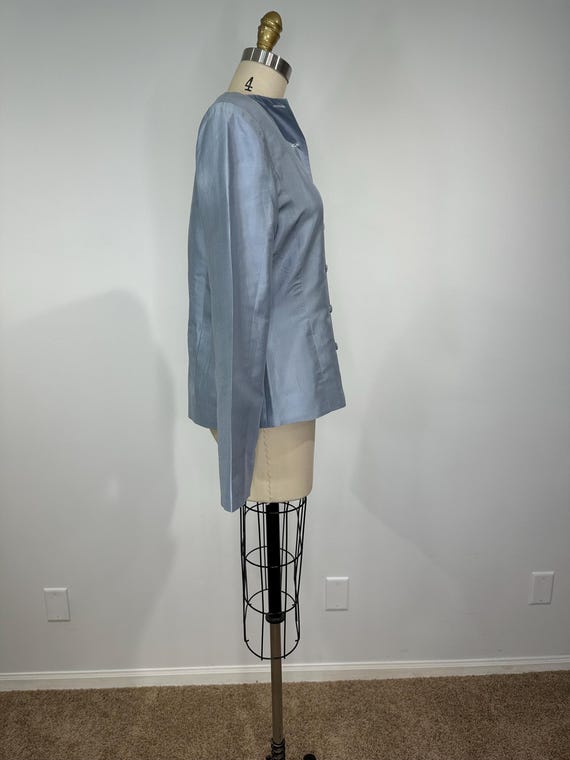 Sky Blue Shiny Button Down Blazer - image 3