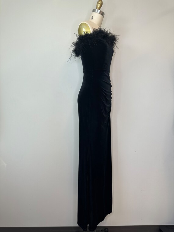 Black Velour Strapless Long Gown with Slit - image 6