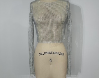 Blusa de manga larga transparente de malla con pedrería de Zara