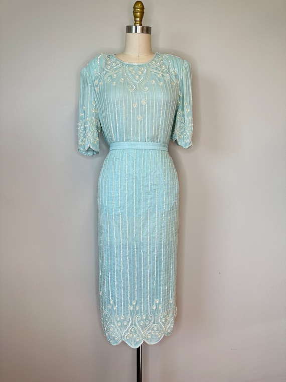 Vintage 80’s Mint Green Beaded Sequin Two Piece Ou