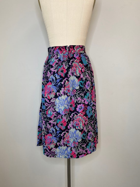 Pink & Black Floral Pleated Skirt - image 2