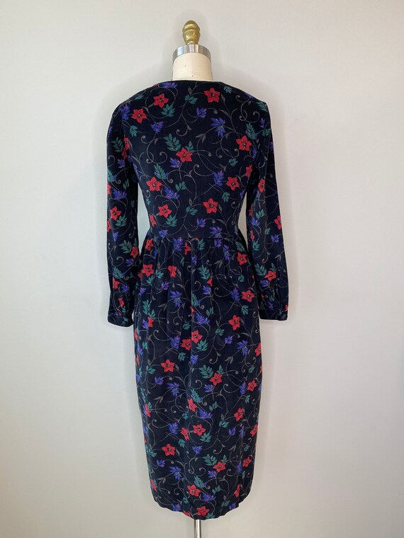 Talbots Red Floral corduroy Long Sleeve Dress - image 5