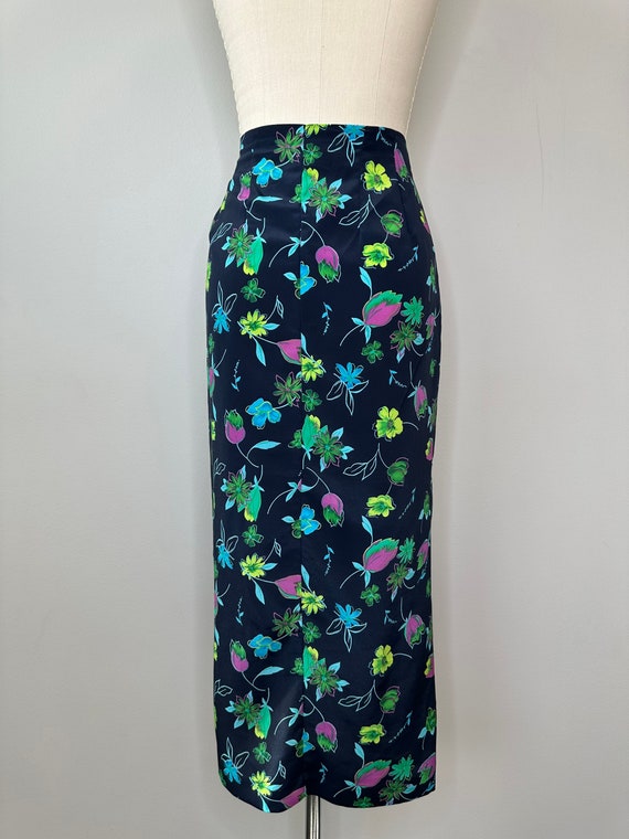 Blue Floral Faux Wrap Ankle Skirt - image 8