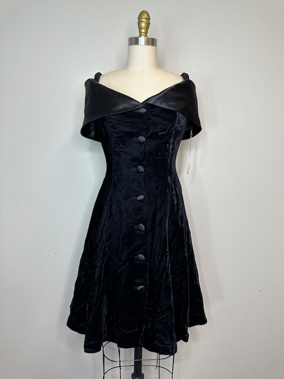 Off the Shoulder Velour Black Dress - Etsy