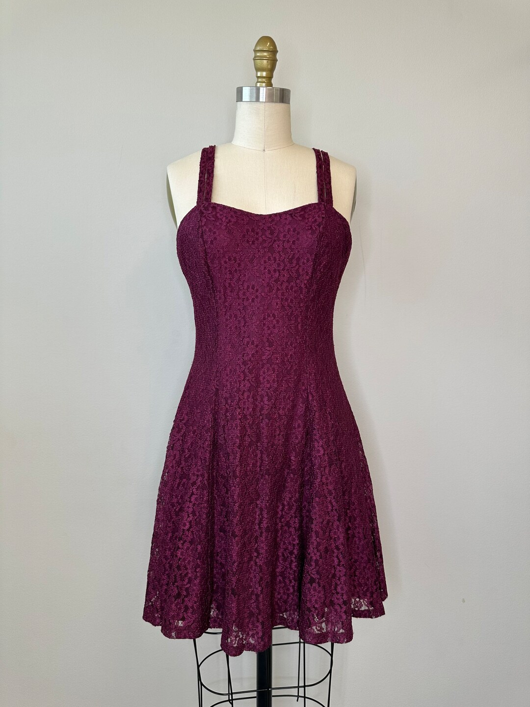 Elegant Maroon Checked Mini Dress