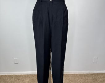 Harve Benard Wool Black Pleated Cuff Trousers