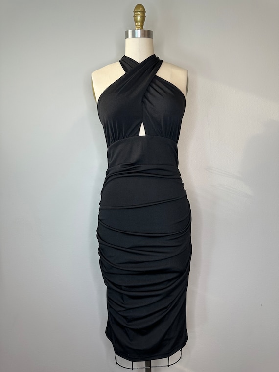 Crisscross Black Ruched Black Dress - image 2