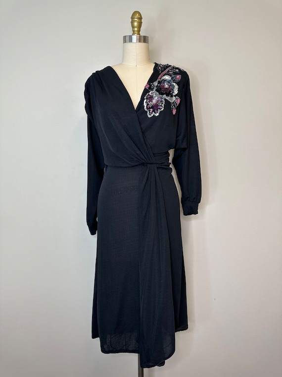 80s Sequin Flower Long Sleeve Dress