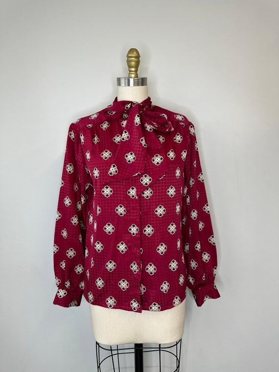 Maroon Pussy Bow Blouse