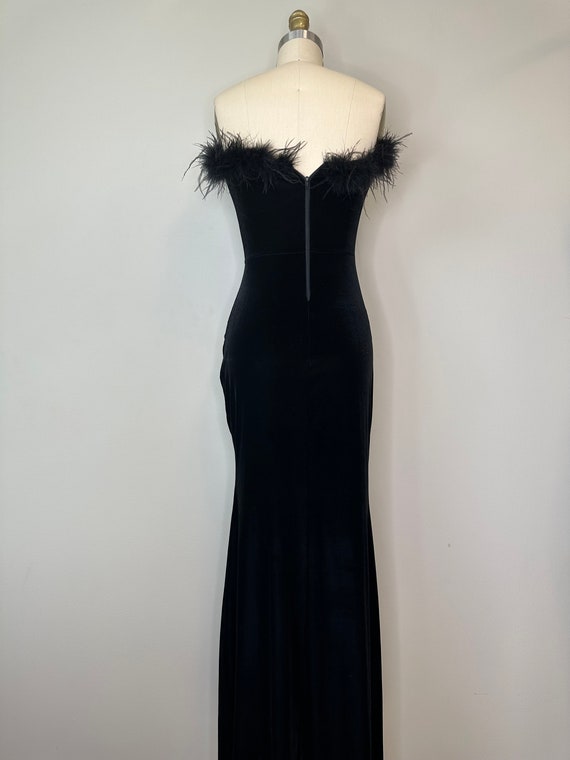 Black Velour Strapless Long Gown with Slit - image 9