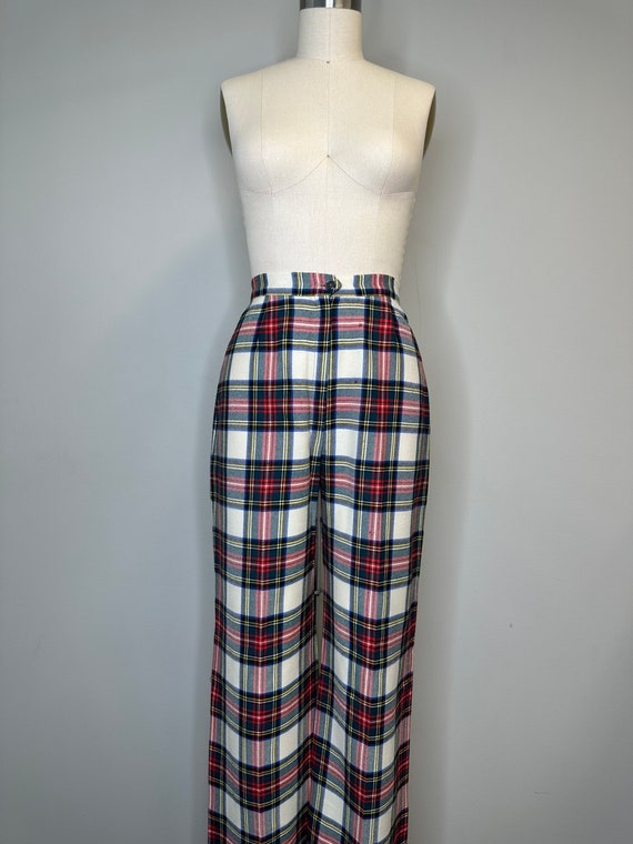 70s Red & Green Plaid Trousers - image 1