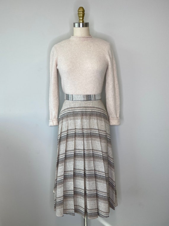 Oatmeal Pleated Tartan Wool Skirt - image 3