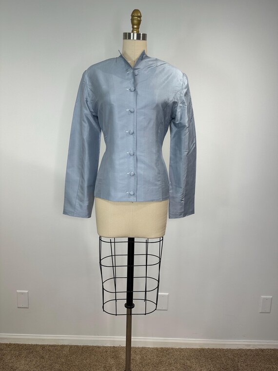 Sky Blue Shiny Button Down Blazer - image 2