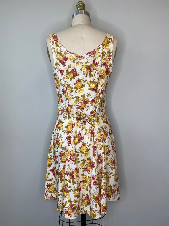 90s Short Red & Yellow Floral Short Day Dress - image 4