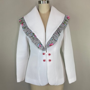 White Waffle Ruffle Blazer