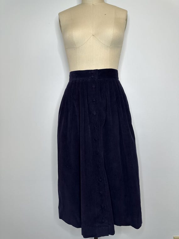 Navy Velour Button Down Round Skirt - image 2
