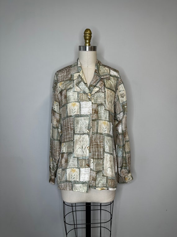 Fern Squared Silk Button Down Blouse - image 3