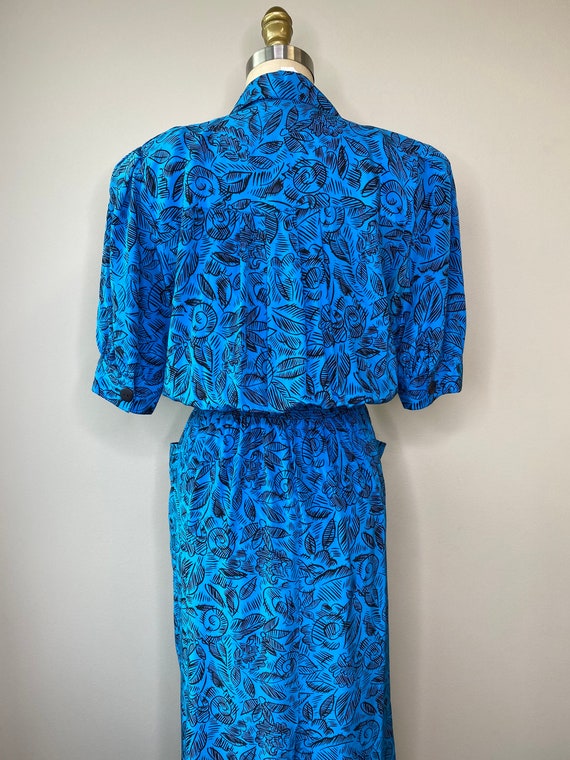 Vintage Secretary Silk Blue Dress - image 4
