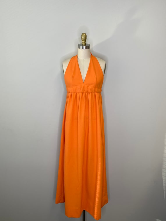 Vintage 70 Orange Halter Dress - image 1