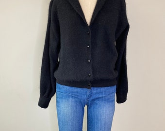 80s Black Cardigan Lambswool Sweater