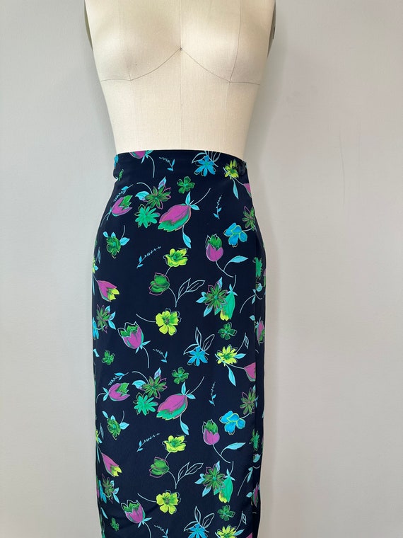 Blue Floral Faux Wrap Ankle Skirt - image 4